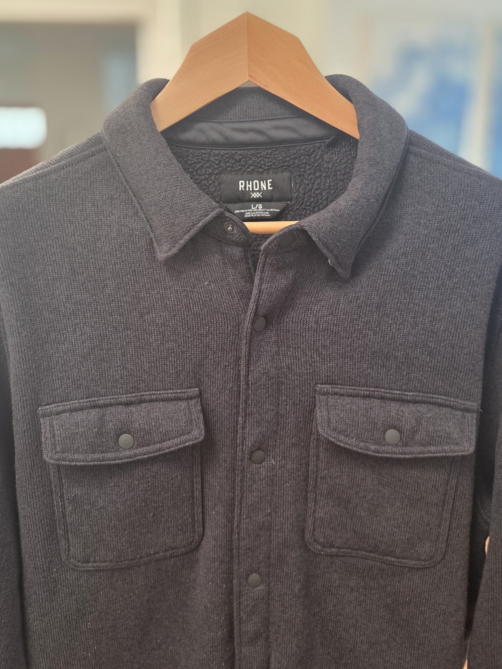 RHONE Men's Large (L) Dark Charcoal Gray Snap-Front Shirt Jacket With Pockets